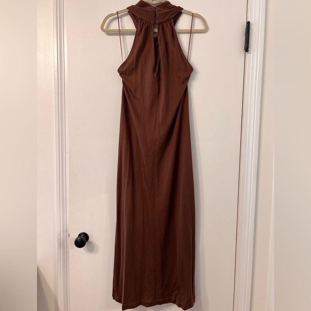 MASSIMO DUTTI BROWN CROSSOVER HALTERNECK MIDI DRESS ✨ - Picture 4 of 5